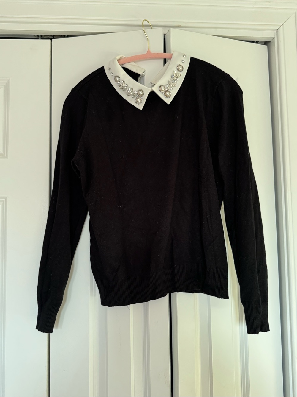 Sioni Black Top with White Embellished Collar